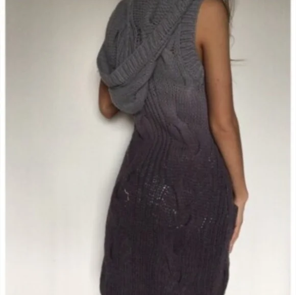 Free People Wool Blend Cable Knit Hooded Duster Cardigan Small/Med Ombre Tie Dye - Picture 13 of 13